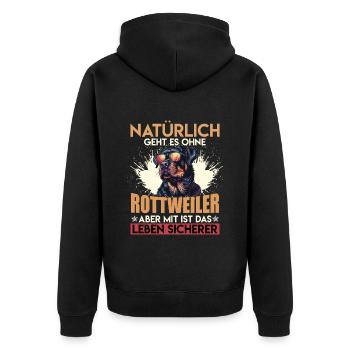 Rotti Besitzer NATÜRLICH GEHT AUCH OHNE ROTTWEILER - Unisex Premium Bio Zip Hoodie - Schwarz - Hinten - Nico (187cm)