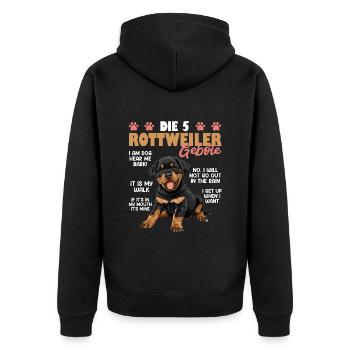 Rottie Besitzer DIE 5 ROTTWEILER GEBOTE Lustiges - Unisex Premium Bio Zip Hoodie - Schwarz - Hinten - Nico (187cm)