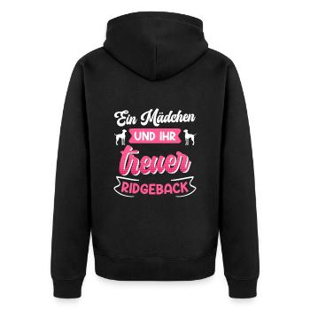 Rhodesian Ridgeback EIN MÄDCHEN UND IHR TREUER - Unisex Premium Bio Zip Hoodie - Schwarz - Hinten - Nico (187cm)