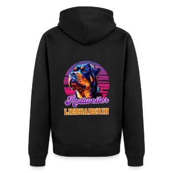 ROTTWEILER LIEBHABERIN Hundemama Rottie Vintage - Unisex Premium Bio Zip Hoodie - Schwarz - Hinten - Nico (187cm)