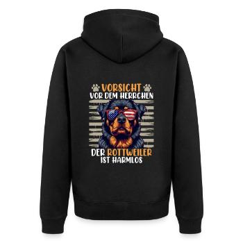Rottweiler VORSICHT VOR DEM HERRCHEN HUND - Unisex Premium Bio Zip Hoodie - Schwarz - Hinten - Nico (187cm)