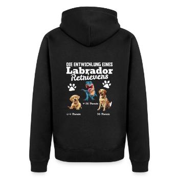 Hundebesitzer DIE EVOLUTION EINES LABRADOR - Unisex Premium Bio Zip Hoodie - Schwarz - Hinten - Nico (187cm)
