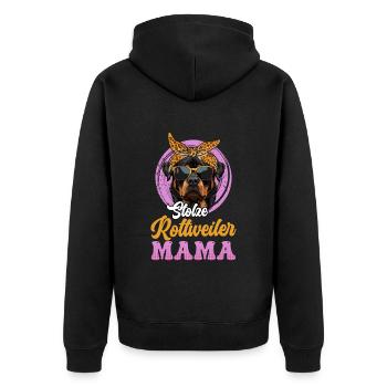 Rottie Frauen STOLZE ROTTWEILER MAMA Rottweiler - Unisex Premium Bio Zip Hoodie - Schwarz - Hinten - Nico (187cm)