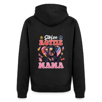 Rottie Frauen STOLZE ROTTWEILER MAMA Rottweiler - Unisex Premium Bio Zip Hoodie - Schwarz - Hinten - Nico (187cm)