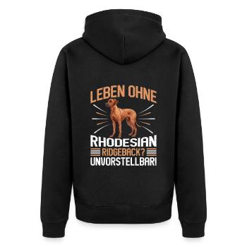 Ridgeback LEBEN OHNE RHODESIAN RIDGEBACK - Unisex Premium Bio Zip Hoodie - Schwarz - Hinten - Nico (187cm)