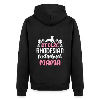 Ridgeback STOLZE RHODESIAN RIDGEBACK MAMA - Unisex Premium Bio Zip Hoodie - Schwarz - Hinten - Nico (187cm)