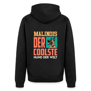 Malinois Der COOLSTE HUND DER WELT Belgischer - Unisex Premium Bio Zip Hoodie - Schwarz - Hinten - Nico (187cm)