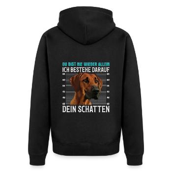 Ridgeback DU BIST NIE ALLEIN BESTEHE DARAUF - Unisex Premium Bio Zip Hoodie - Schwarz - Hinten - Nico (187cm)
