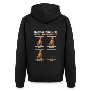 RHODESIAN RIDGEBACK TRAININGSLEITFADEN Lustiges - Unisex Premium Bio Zip Hoodie - Schwarz - Hinten - Nico (187cm)