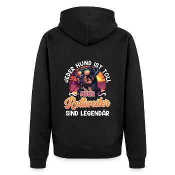 Rotti JEDER HUND IST TOLL ABER ROTTWEILER LEGENDÄR - Unisex Premium Bio Zip Hoodie - Schwarz - Hinten - Nico (187cm)