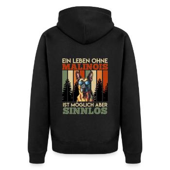 Belgischer Schäferhund EIN LEBEN OHNE MALINOIS - Unisex Premium Bio Zip Hoodie - Schwarz - Hinten - Nico (187cm)