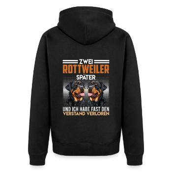Rottie Besitzer ZWEI ROTTWEILER SPÄTER Lustiges - Unisex Premium Bio Zip Hoodie - Schwarz - Hinten - Nico (187cm)