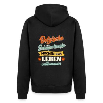 BELGISCHE SCHÄFERHUNDE MACHEN DAS LEBEN VOLLKOMMEN - Unisex Premium Bio Zip Hoodie - Schwarz - Hinten - Nico (187cm)