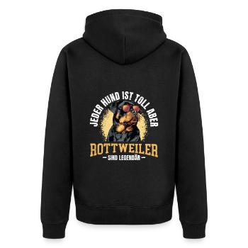 Rotti JEDER HUND IST TOLL ABER ROTTWEILER LEGENDÄR - Unisex Premium Bio Zip Hoodie - Schwarz - Hinten - Nico (187cm)
