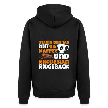 Ridgeback STARTE DEN TAG MIT KAFFEE UND RIDGEBACK - Unisex Premium Bio Zip Hoodie - Schwarz - Hinten - Nico (187cm)