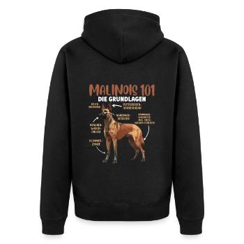 MALIOIS 101 DIE GRUNDLAGEND Lustiges Belgischer - Unisex Premium Bio Zip Hoodie - Schwarz - Hinten - Nico (187cm)