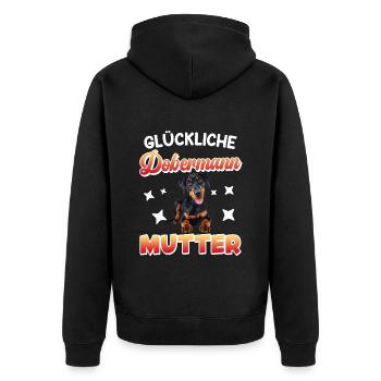 Doberman Frauen GLÜCKLICHE DOBERMANN MUTTER - Unisex Premium Bio Zip Hoodie - Schwarz - Hinten - Nico (187cm)