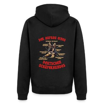 DEUTSCHER SCHÄFERHUND AUFBAU Deutsche Schäferhunde - Unisex Premium Bio Zip Hoodie - Schwarz - Hinten - Nico (187cm)