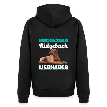 Ridgeback Besitzer RHODESIAN RIDGEBACK LIEBHABER - Unisex Premium Bio Zip Hoodie - Schwarz - Hinten - Nico (187cm)