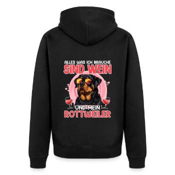 Rottie Besitzer ALLES WAS ICH MÖCHTE SIND WEIN UND - Unisex Premium Bio Zip Hoodie - Schwarz - Hinten - Nico (187cm)