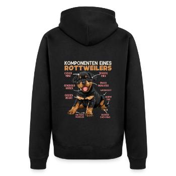 Rottie KOMPONENTEN EINES ROTTWEILERS Lustiges - Unisex Premium Bio Zip Hoodie - Schwarz - Hinten - Nico (187cm)