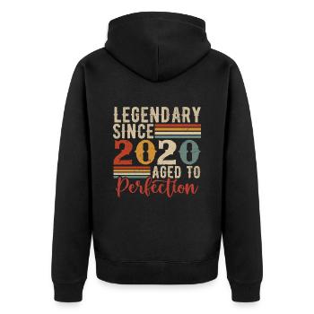 Legendär seit 2020. Geburtstagsgeschenk 2020 - Unisex Premium Bio Zip Hoodie - Schwarz - Hinten - Nico (187cm)