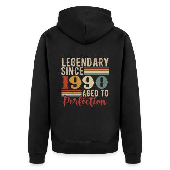 Legendär seit 1990. 1990-Geburtstagsgeschenk - Unisex Premium Bio Zip Hoodie - Schwarz - Hinten - Nico (187cm)