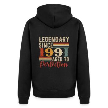 Legendär seit 1991. Geburtstagsgeschenk 1991 - Unisex Premium Bio Zip Hoodie - Schwarz - Hinten - Nico (187cm)