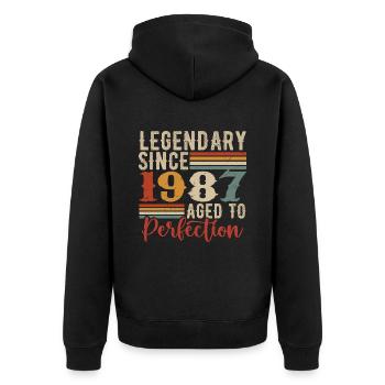 Legendär seit 1987. Geburtstagsgeschenk 1987 - Unisex Premium Bio Zip Hoodie - Schwarz - Hinten - Nico (187cm)