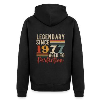 Legendär seit 1977. Geburtstagsgeschenk 1977 - Unisex Premium Bio Zip Hoodie - Schwarz - Hinten - Nico (187cm)