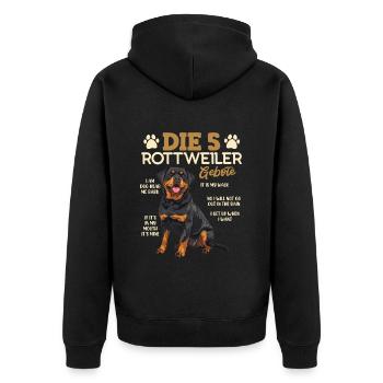 Rottie Besitzer DIE 5 ROTTWEILER REGELN Rottweiler - Unisex Premium Bio Zip Hoodie - Schwarz - Hinten - Nico (187cm)