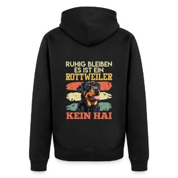Rottweiler Hund RUHIG BLEIBEN IST EIN ROTTWEILER - Unisex Premium Bio Zip Hoodie - Schwarz - Hinten - Nico (187cm)