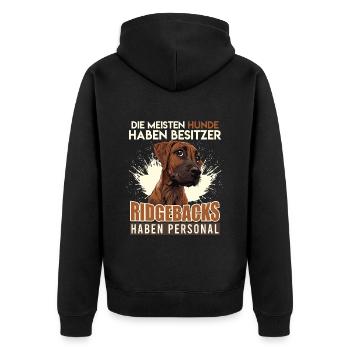 Ridgeback DIE MEISTEN HUNDE HABEN BESITZER - Unisex Premium Bio Zip Hoodie - Schwarz - Hinten - Nico (187cm)