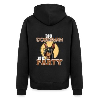 Doberman Besitzer NO DOBERMAN NO PARTY Lustiges - Unisex Premium Bio Zip Hoodie - Schwarz - Hinten - Nico (187cm)