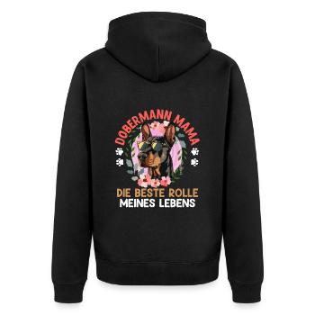 DOBERMAN MAMA DIE BESTE ROLLE MEINES LEBENS - Unisex Premium Bio Zip Hoodie - Schwarz - Hinten - Nico (187cm)