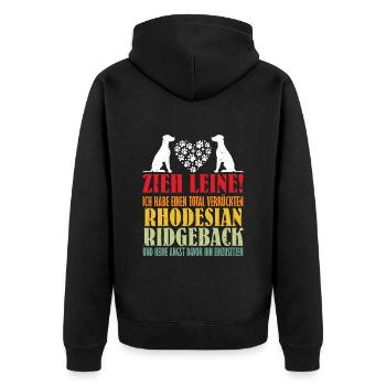 Rhodesian Ridgeback ZIEH LEINE RHODESIAN RIDGEBACK - Unisex Premium Bio Zip Hoodie - Schwarz - Hinten - Nico (187cm)