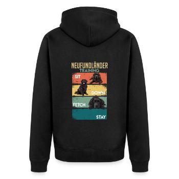 NEUFUNDLÄNDER TRAINING Lustiges Neufundländer - Unisex Premium Bio Zip Hoodie - Schwarz - Hinten - Nico (187cm)