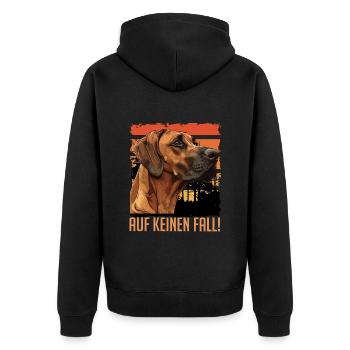 Rhodesian Ridgeback AUF KEINEN FALL! Ridgeback - Unisex Premium Bio Zip Hoodie - Schwarz - Hinten - Nico (187cm)