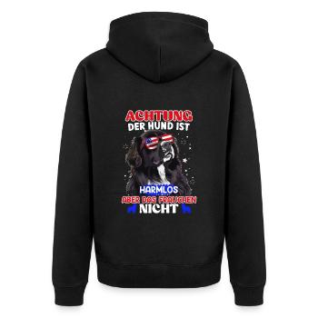 Neufundländer ACHTUNG DER HUND IST HARMLOS ABER - Unisex Premium Bio Zip Hoodie - Schwarz - Hinten - Nico (187cm)