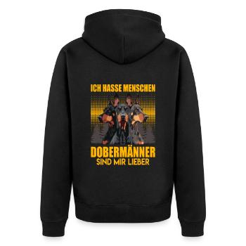 Doberman ICH HASSE MENSCHEN DOBERMÄNNER - Unisex Premium Bio Zip Hoodie - Schwarz - Hinten - Nico (187cm)