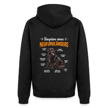 Neufundländer BAUPLAN EINES NEUFUNDLÄNDERS Lustig - Unisex Premium Bio Zip Hoodie - Schwarz - Hinten - Nico (187cm)