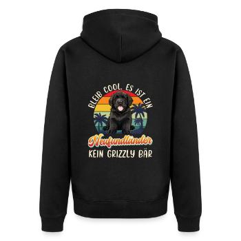 Neufundländer BLEIB COOL KEIN GRIZZLY BÄR Lustiges - Unisex Premium Bio Zip Hoodie - Schwarz - Hinten - Nico (187cm)