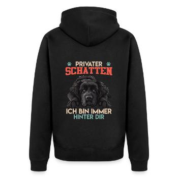 Newfie PRIVATER SCHATTEN BIN IMMER HINTER DIR - Unisex Premium Bio Zip Hoodie - Schwarz - Hinten - Nico (187cm)