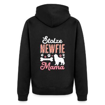 Hundemama STOLZE NEWFIE MAMA Neufundländer - Unisex Premium Bio Zip Hoodie - Schwarz - Hinten - Nico (187cm)