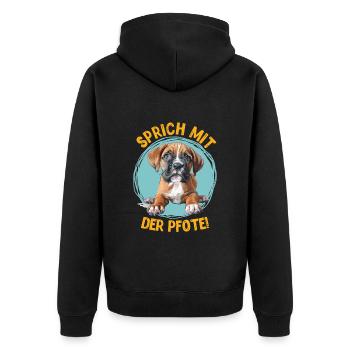 Lustiger Boxer Hund SPRICH MIT DER PFOTE Deutscher - Unisex Premium Bio Zip Hoodie - Schwarz - Hinten - Nico (187cm)