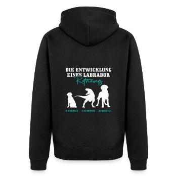 Labrador Hund DIE ENTWICKLUNG EINES LABRADORS - Unisex Premium Bio Zip Hoodie - Schwarz - Hinten - Nico (187cm)