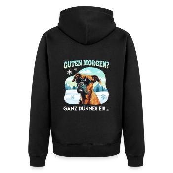 Deutscher Boxer GUTEN MORGEN? GANZ DÜNNES EIS... - Unisex Premium Bio Zip Hoodie - Schwarz - Hinten - Nico (187cm)