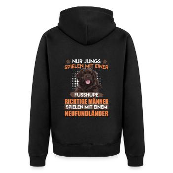 Neufundländer RICHTIGE MÄNNER SPIELEN MIT - Unisex Premium Bio Zip Hoodie - Schwarz - Hinten - Nico (187cm)