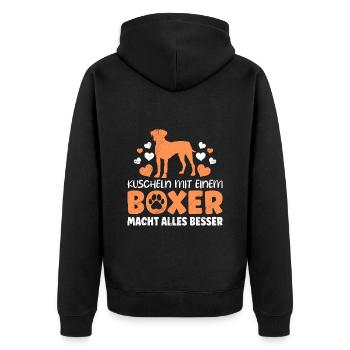 Hundebesitzer KUSCHELN MIT EINEM BOXER Sweet - Unisex Premium Bio Zip Hoodie - Schwarz - Hinten - Nico (187cm)