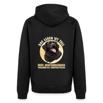 Newfie DAS LEBEN IST TOLL ABER NEUFUNDLÄNDER - Unisex Premium Bio Zip Hoodie - Schwarz - Hinten - Nico (187cm)